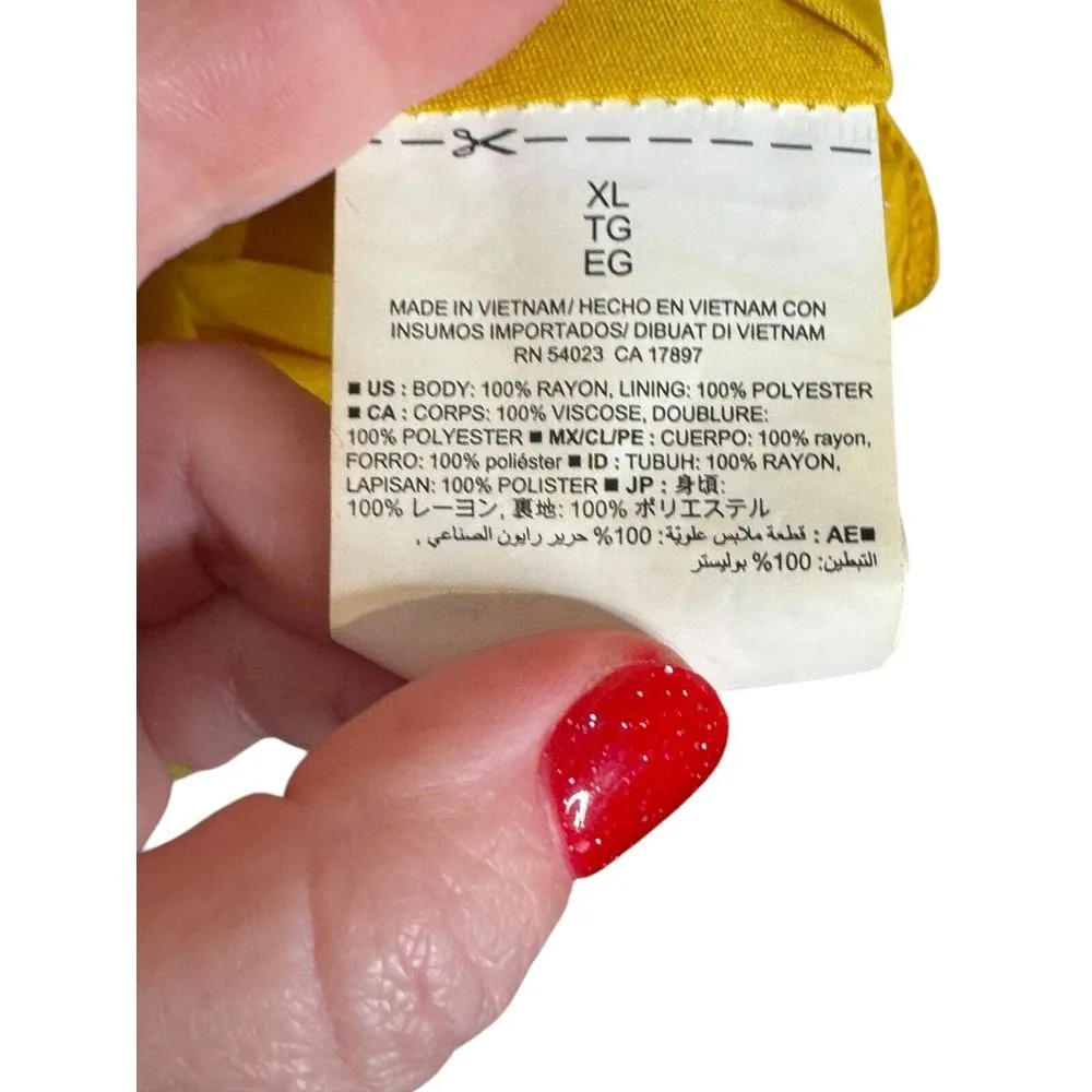 Old Navy Women's Dress Pleated Bodice Floral Silk Sleeveless Lined Mustard Sz.XL - Image 7