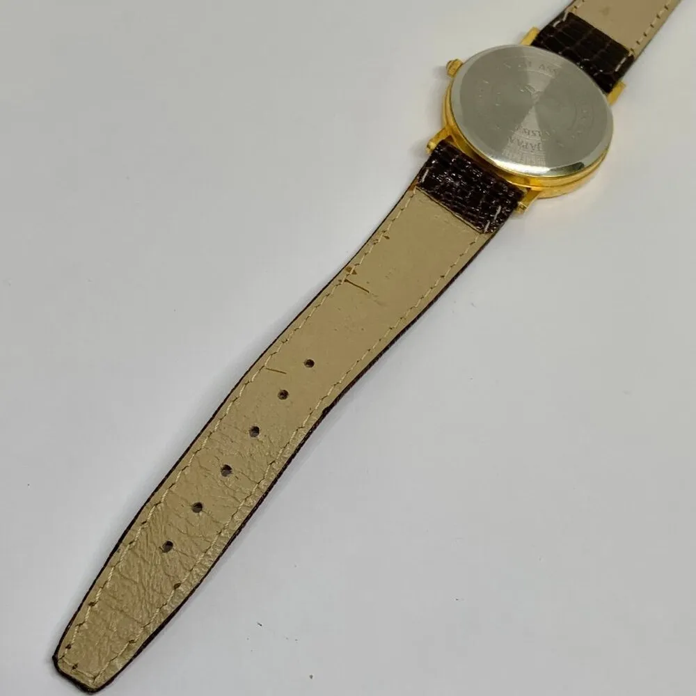 Vintage SMI watch gold tone 32mm case brown leather strap fits up to 8” running - Image 5