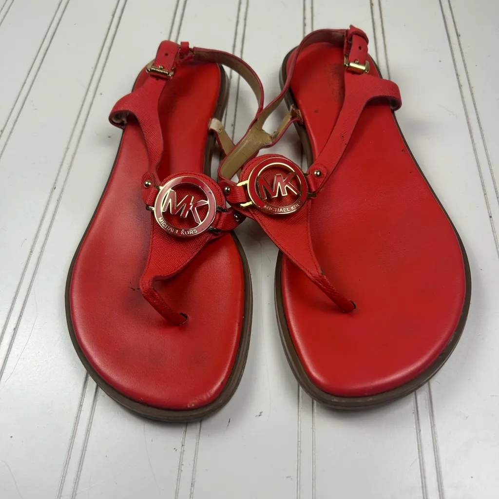 Michael Kors Red Flat Sandals MK Logo Slingback Women’s 6.5 - Image 3