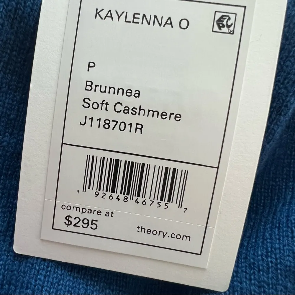 Theory Soft Cashmere Sweater Crew Neck Blue Brunnea Size P NWT $295.00 - Image 7