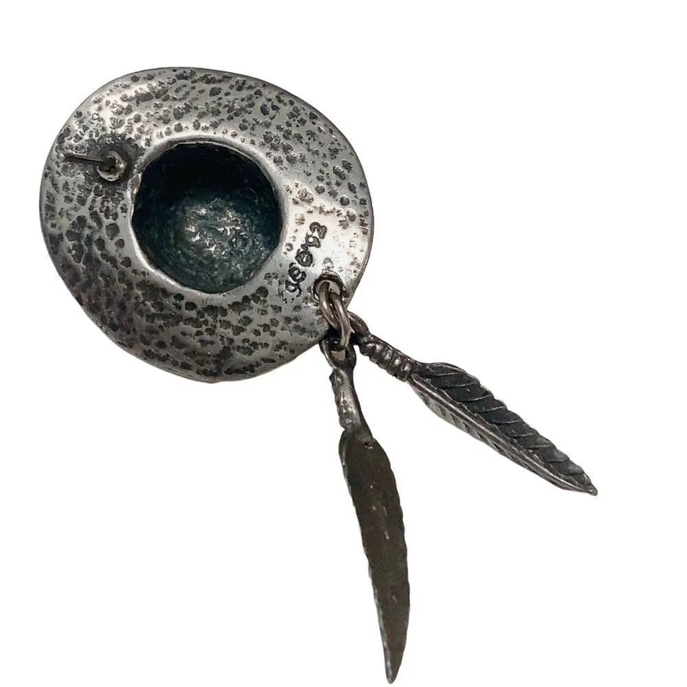 Vintage Feathers Cowboy Hat Screw Back Earring ( Single) - Image 2