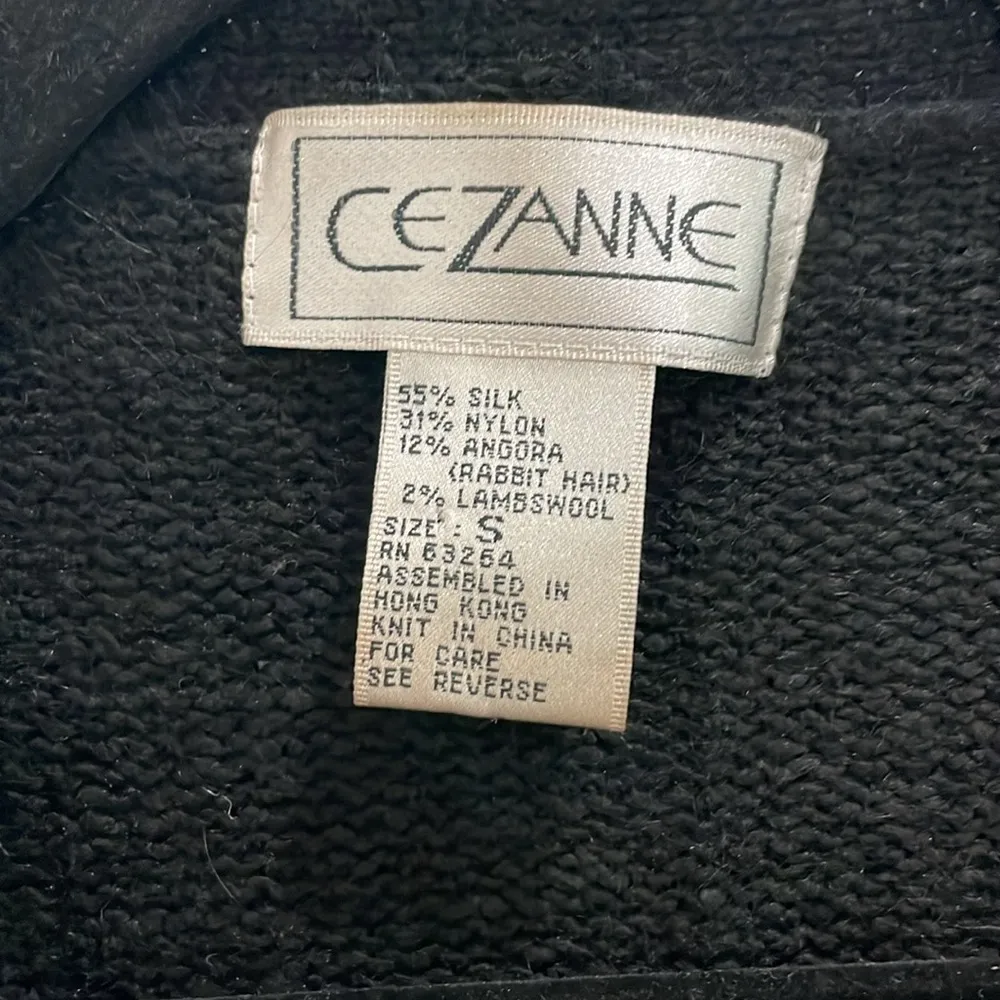 Cezanne Vintage Black Cardigan Silk Angora Sweater Gold Beaded Fuzzy Size Small - Image 5