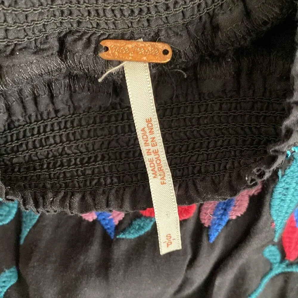 Free People Sunbeams Mini Dress Embroidered Boho Off Shoulder Flowy Black Small - Image 9