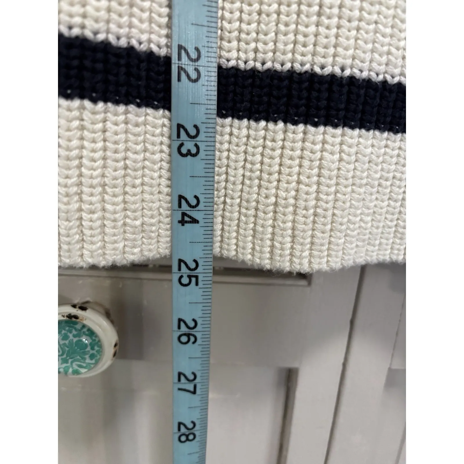 H&M 1/4 Zip Striped Oversized Knit Cardigan Size M Long Sleeve Navy/Cream‎ - Image 3