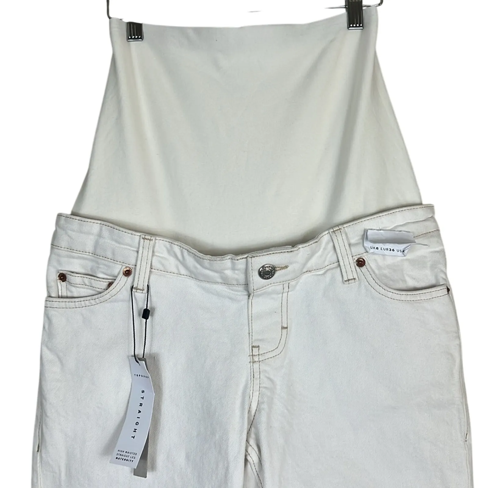 NWT Topshop Maternity Jeans Womens 26 Cream Straight Raw Hem Neutral Minimalist - Image 3