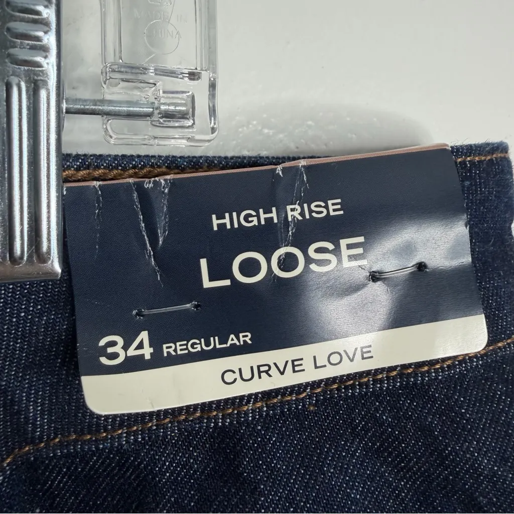 NWT Abercrombie & Fitch Curve Love High Rise Loose Jean Dark Wash Size 34 - Image 5