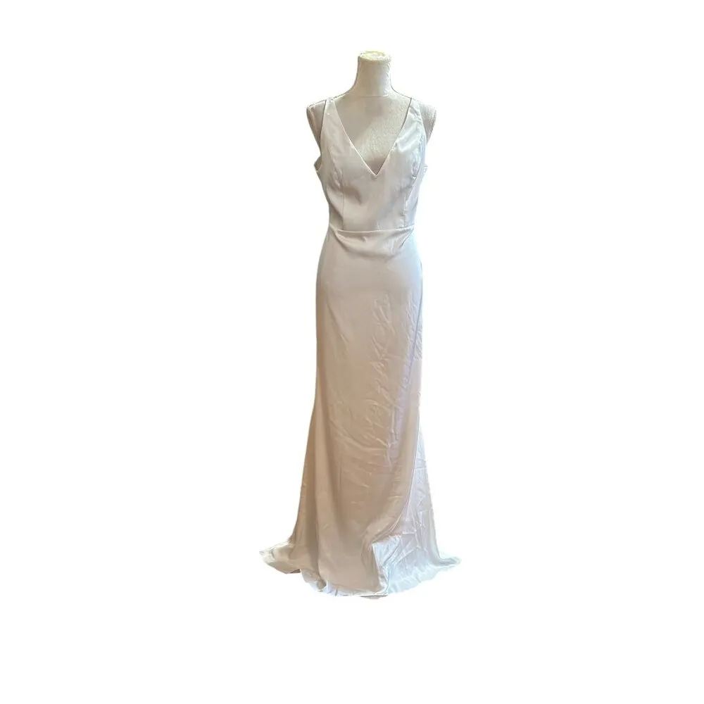 Lulus Ivory White Maxi Mermaid Wedding Dress Satin Sleeveless V Sz XL READ NWOT - Image 4
