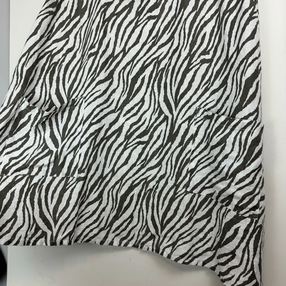 Match Point 100% Linen Tunic Dress Zebra Stripe Womens Sz Medium Cowl Neck Gray - Image 10