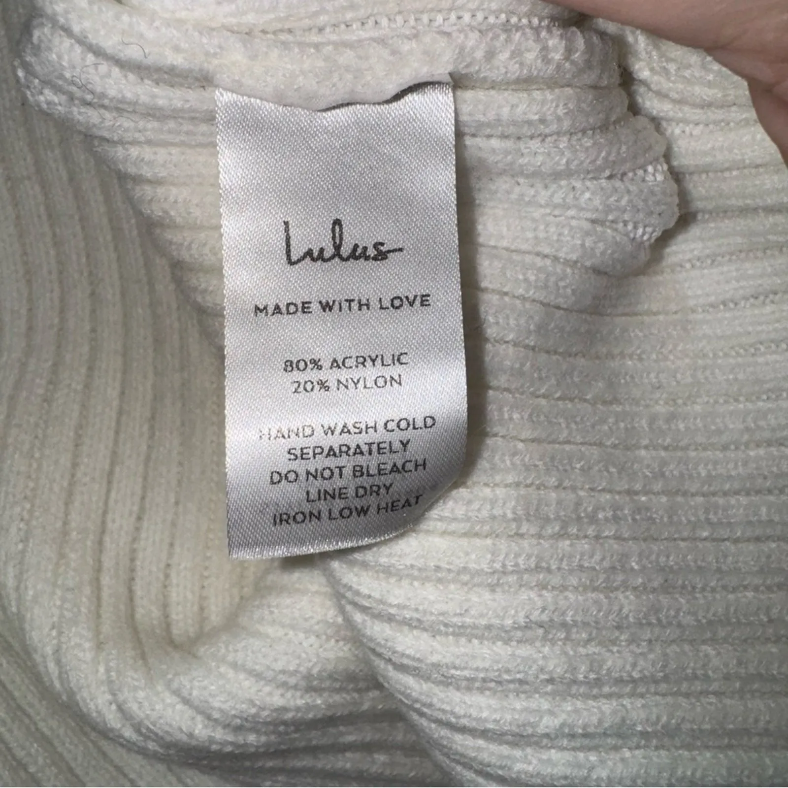 Lulus Cream Ribbed Knit Long‎ Sleeve Cropped Pullover Sweater  Size L - Image 6