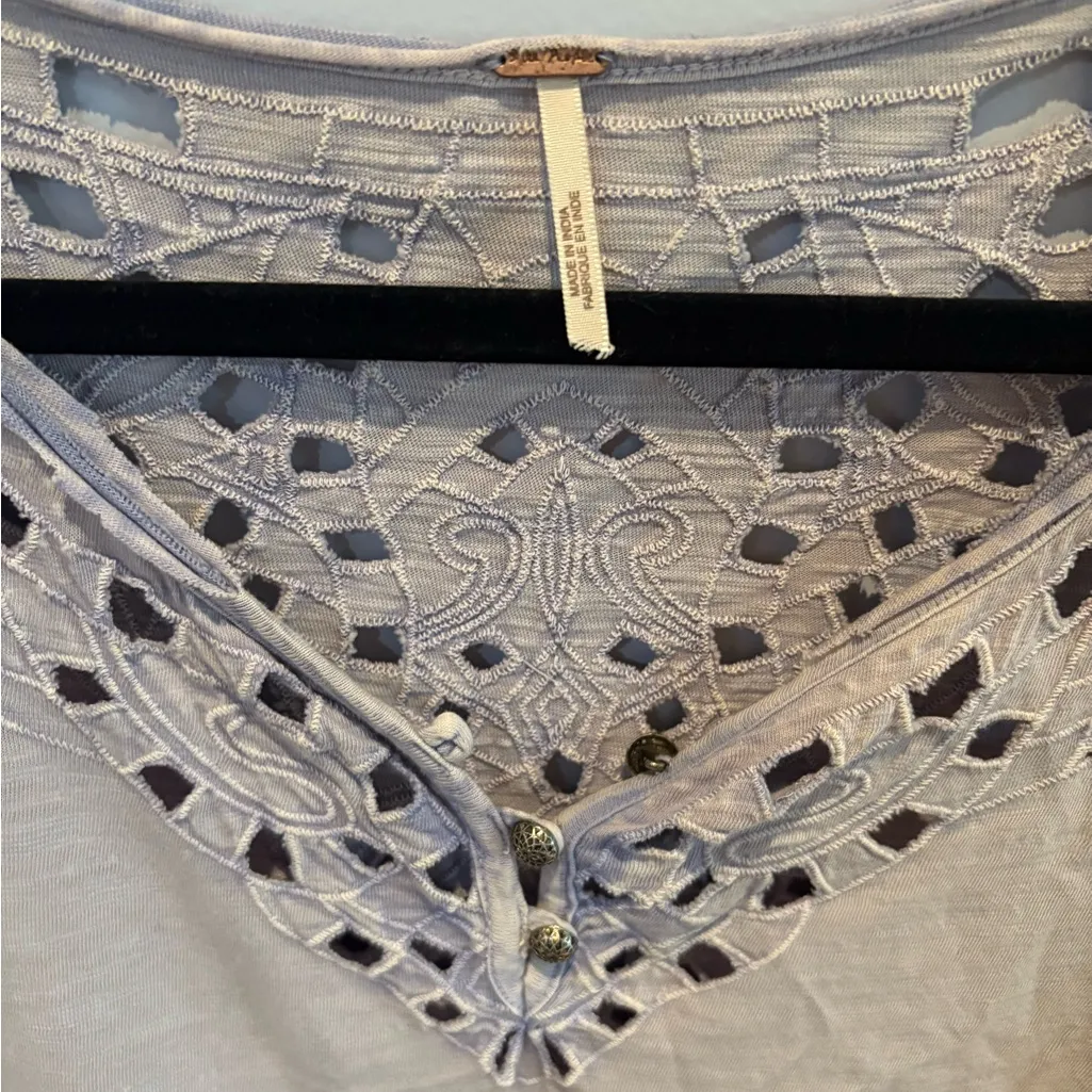 Free People Lavendar Lace Detail Long Sleeve Top in size M - Image 2