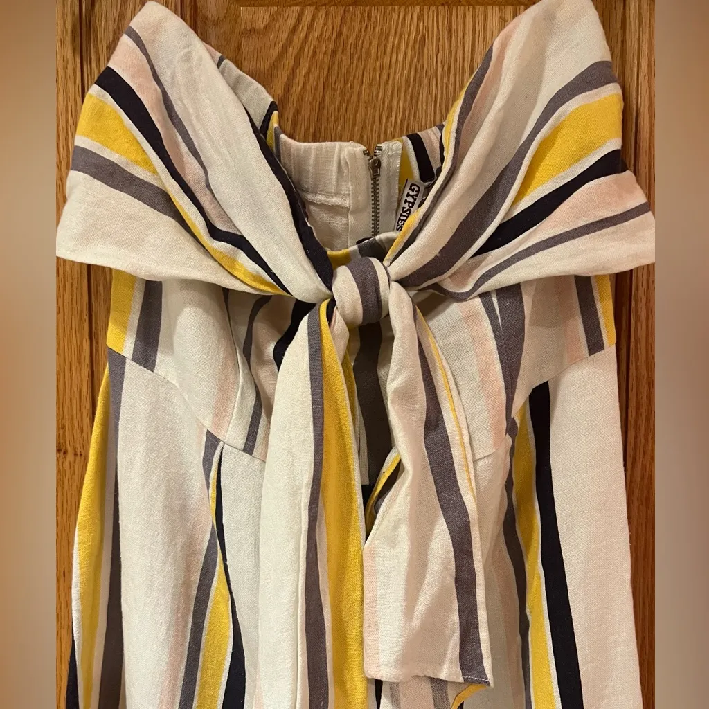 Gypsies & Moondust Striped Linen Cropped Wide Leg Strapless Jumpsuit Size 5 - Image 4