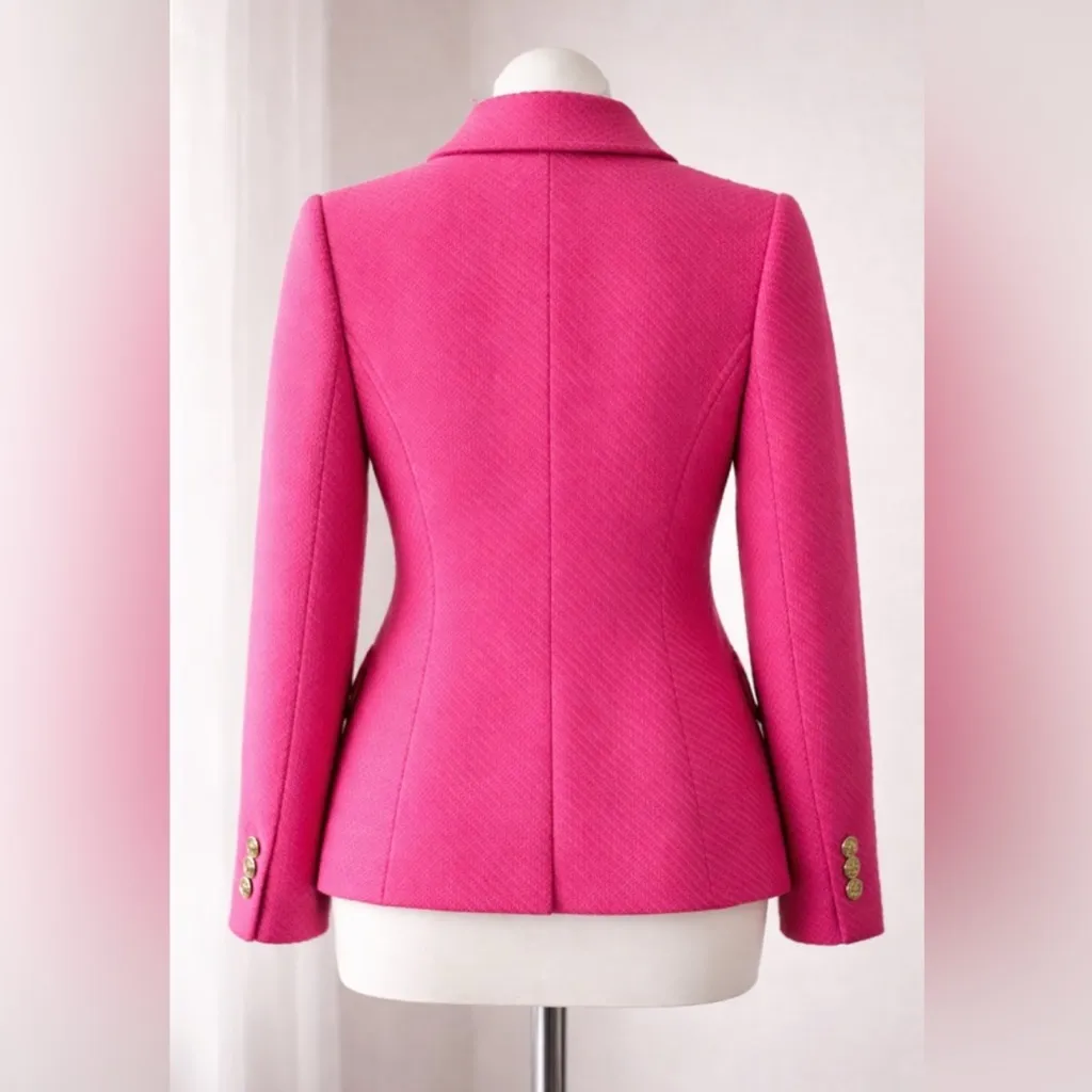 J.Crew Hot Pink Schoolboy Preppy Tweed Blazer Gold Crest Buttons Sz 6 NEW $218 - Image 3