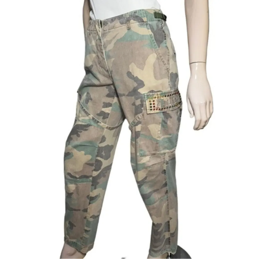Blugirl Jeans Blumarine Size 40 S 4 Camouflage Fatigue Rhinestone Cargo Pants Green - Image 3