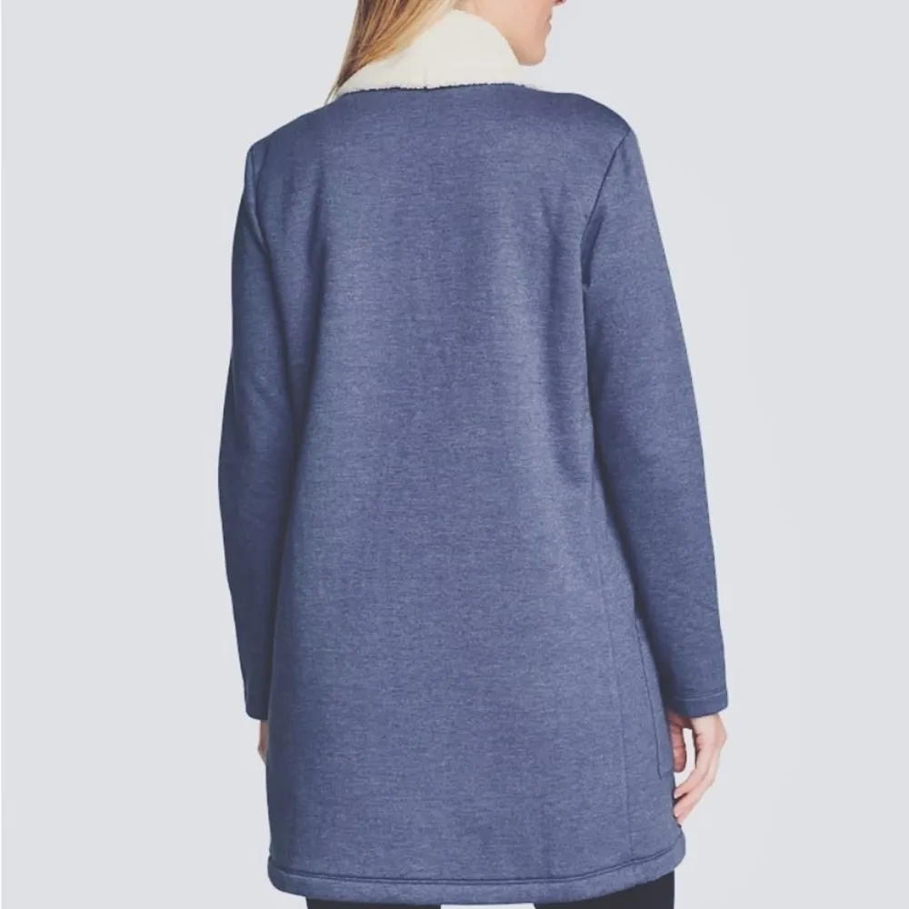 Women's  Faux Sherpa Lined Cabin Cardigan Blue/Cream EUC Size S - Image 2