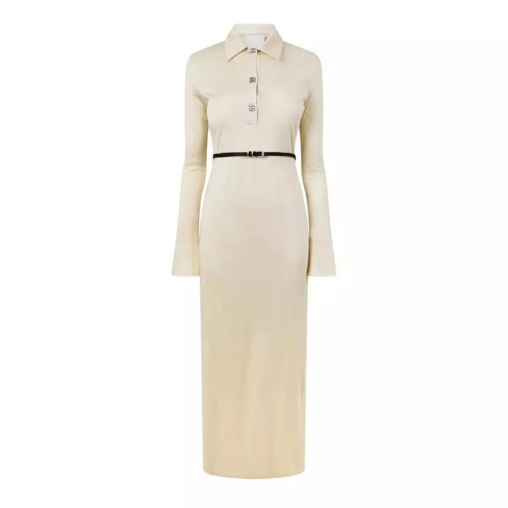 Givenchy Belted Maxi Dress in Ivory 38 New Womens Shirtdress Jersey Long - Image 12