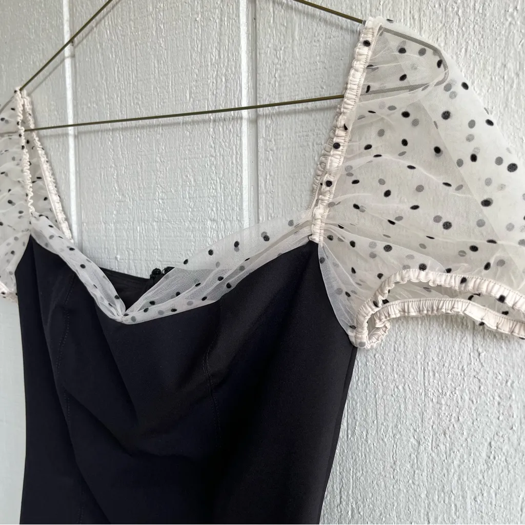 Camila Coelho Organza Puff Sleeve Flocked Dot Mini Dress Black XS - Image 2