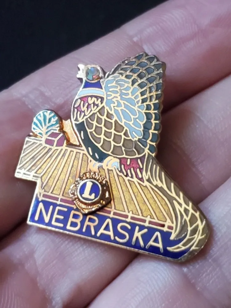 VTG Lions Club Lapel Hat Pin Enamel Brooch Badge Pheasant Bird Colorful … - Image 9