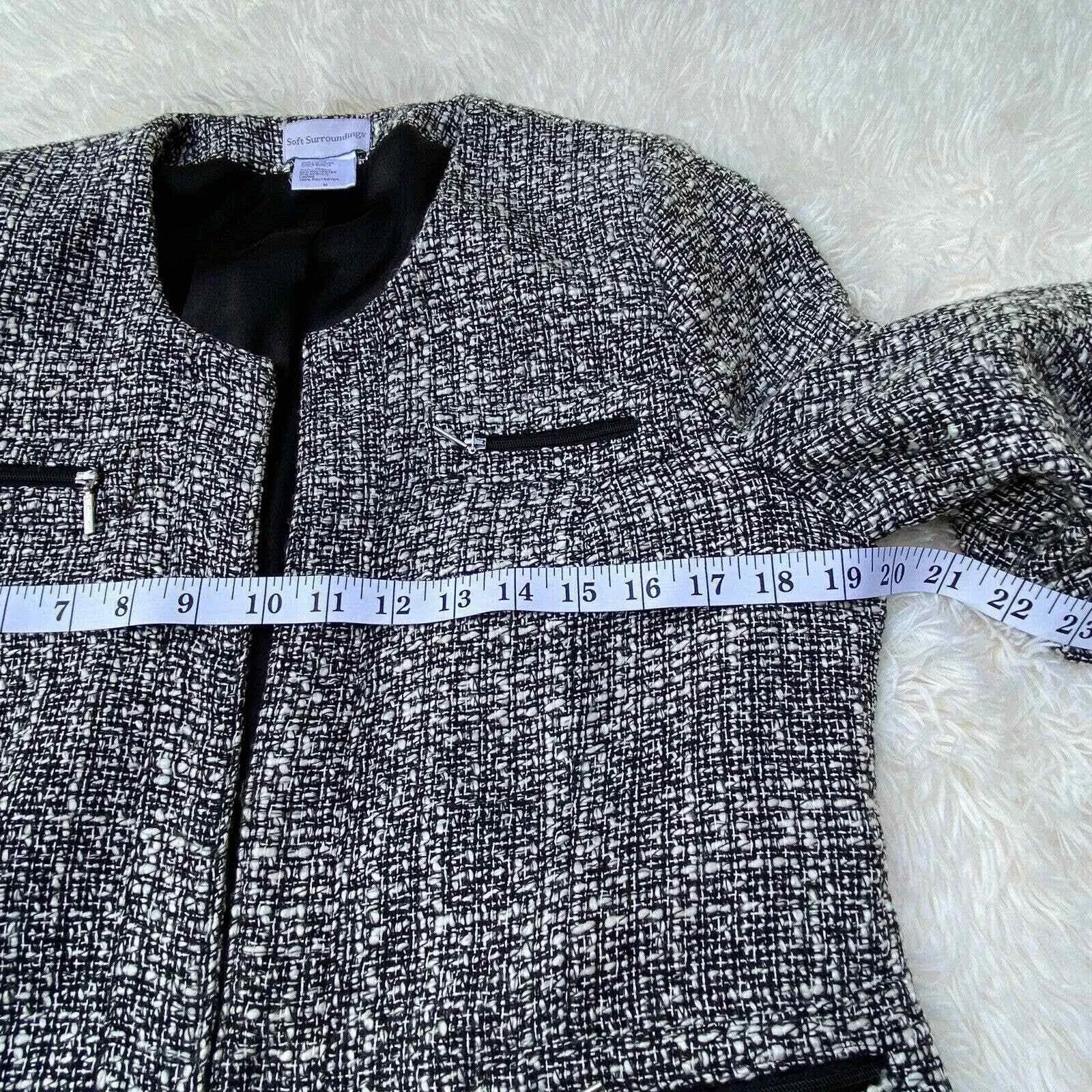 Soft Surroundings Blazer Jacket Womens Medium Gray Tweed Open Front Hook & Eye - Image 8