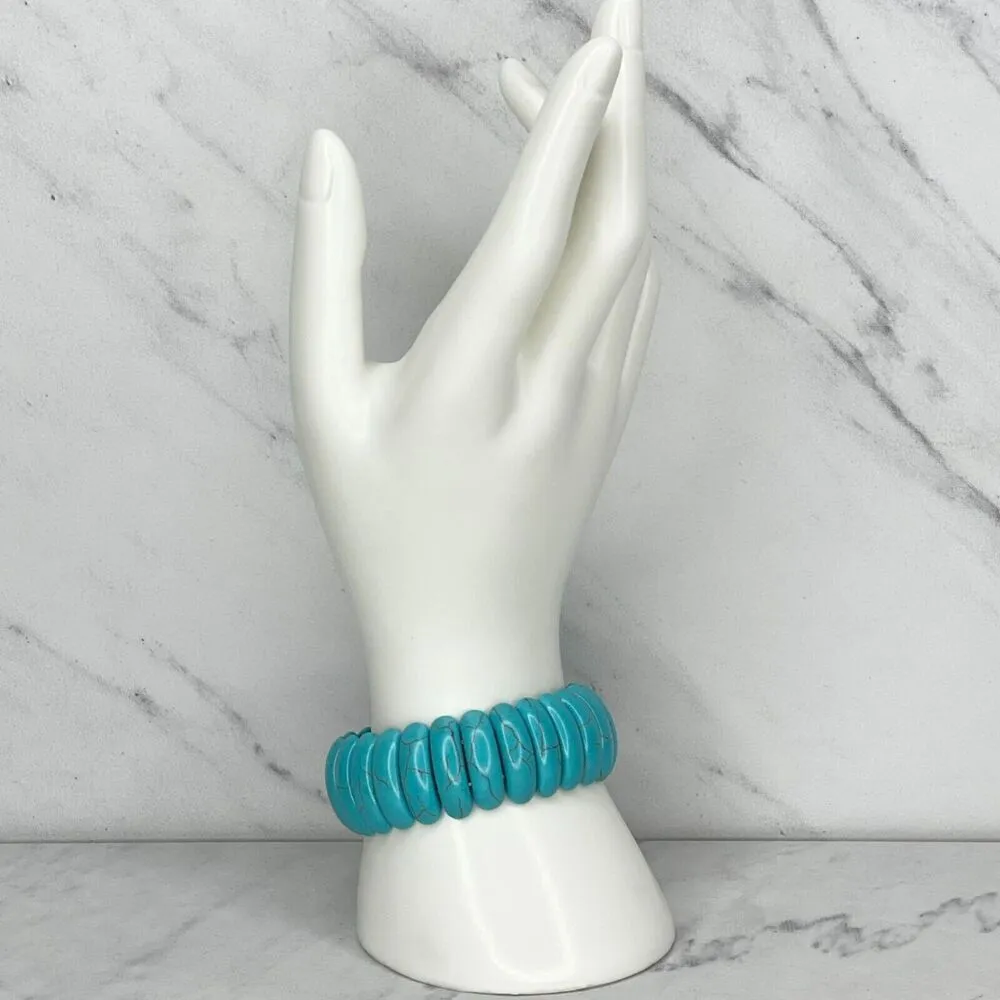Faux Turquoise Flat Back Beaded Stretch Bracelet - Image 2