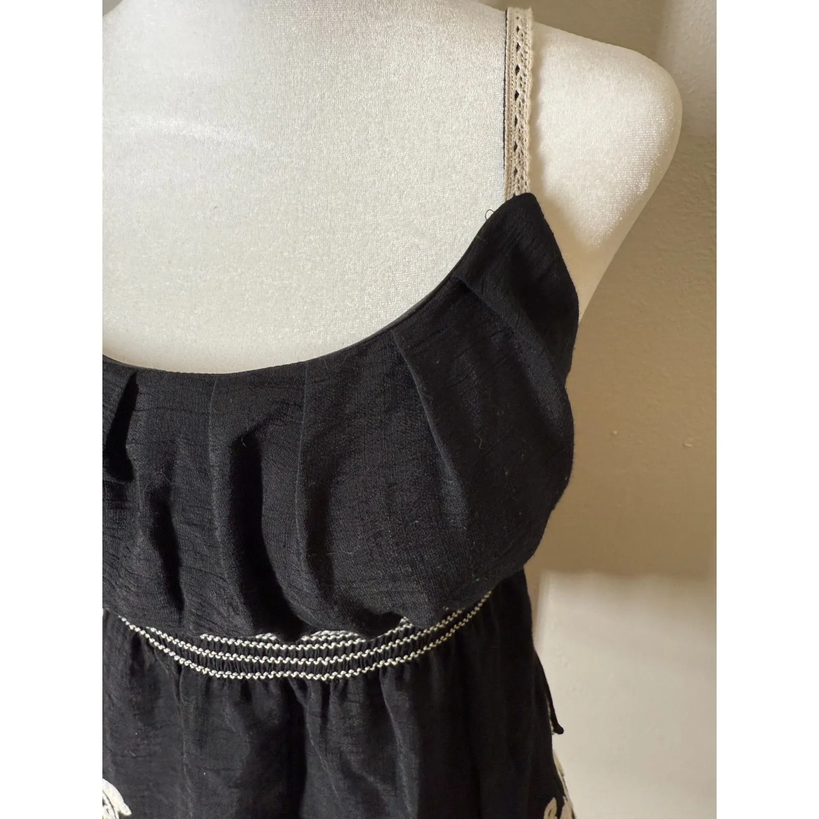 Y2k Heart Soul Black Babydoll Tank Top Sz M Dark Cottagecore Feminine Floral Size M - Image 3