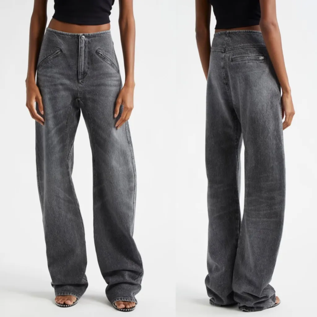 Alexander Wang Hotfix Crystal Moto Jeans Pants Black Crackle Grey 28 NWT - Image 1