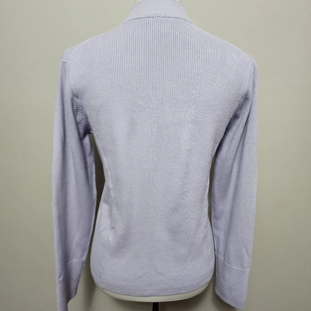 25. Anthro Shu Shu Lavender ribbed full zip mockneck cardigan size medium - Image 4