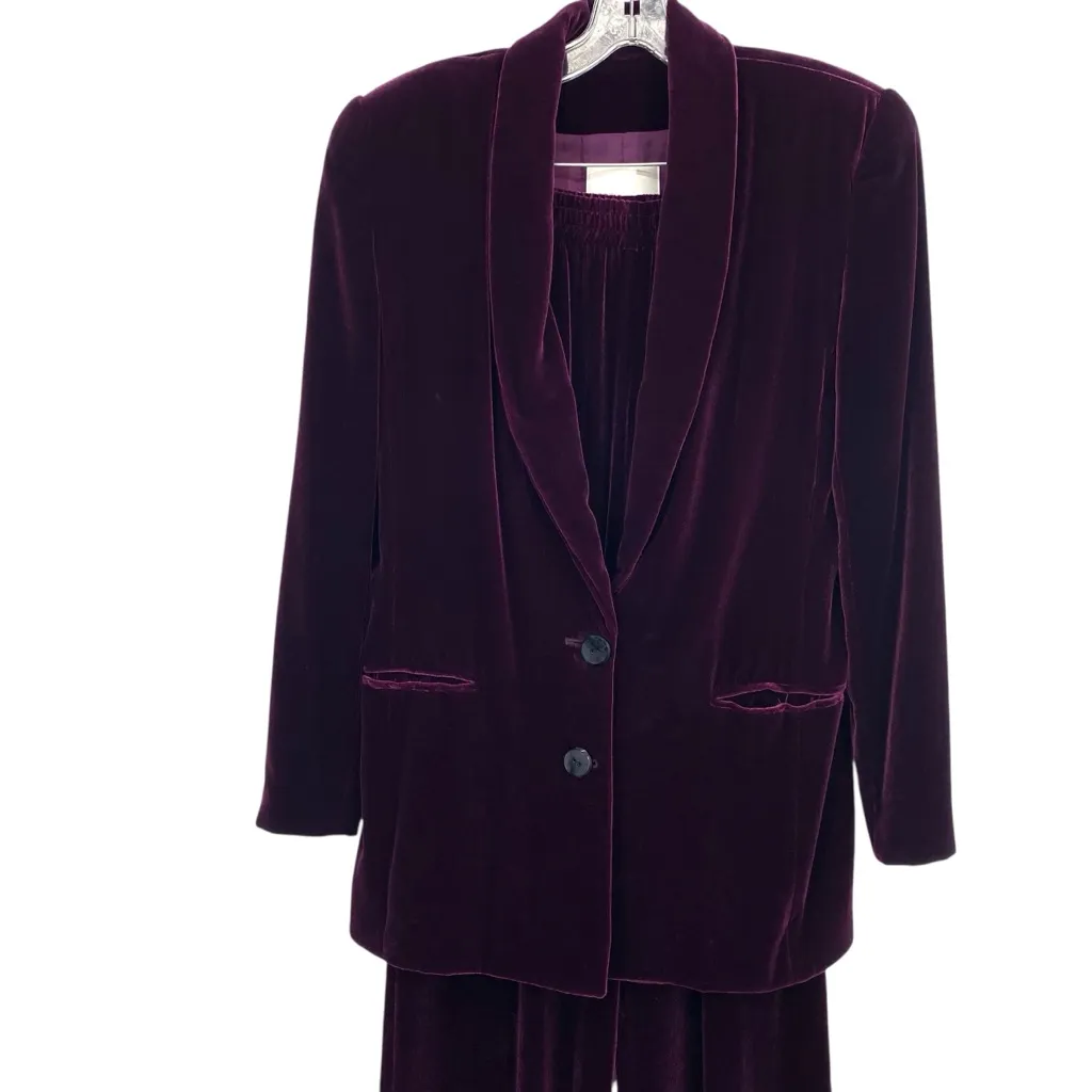 Dana Buchman Vintage Dark Purple Velvet Silk Blend Pant Blazer Jacket Suit Set - Image 9