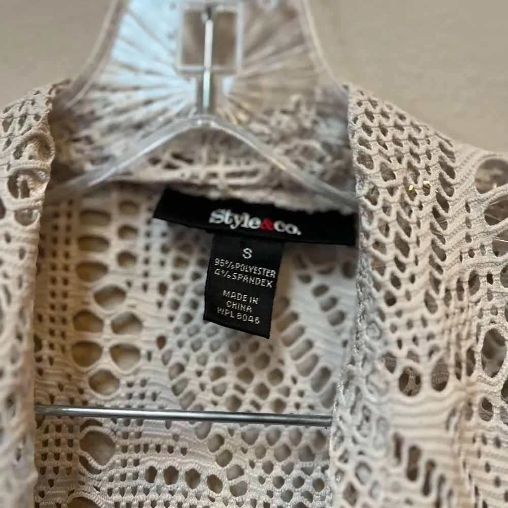 Style & Co. Cream Crochet Open Front Cardigan Small - Image 8