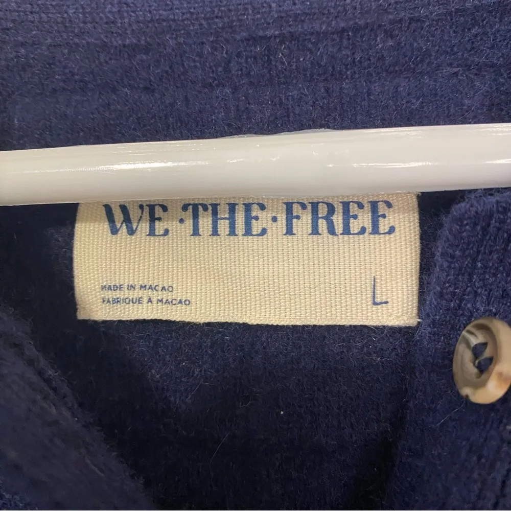 Free People We The Free Johnny Collared Cashmere Pullover Sweater Navy Blue Sz L - Image 7