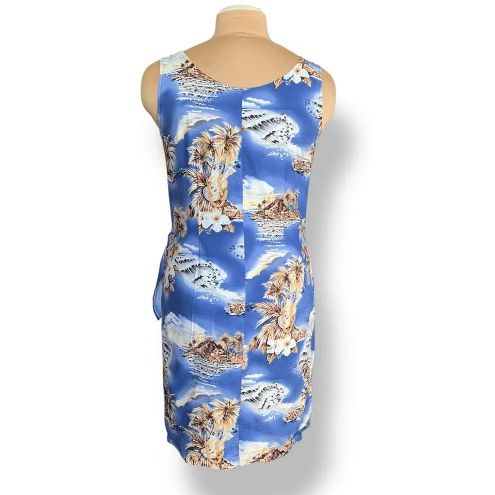 Vintage Hilo Hattie Hawaiian Blue Wrap Dress Ukulele Print Made In Hawaii Medium - Image 3