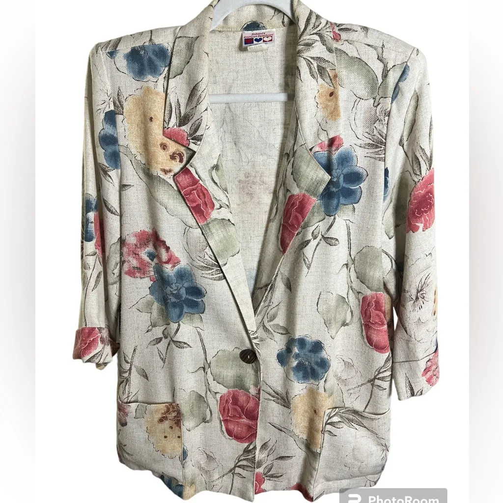 Vintage Haband’s American Sweetheart 80s Flax Floral Sport Jacket coat Blazer Green Size M - Image 2