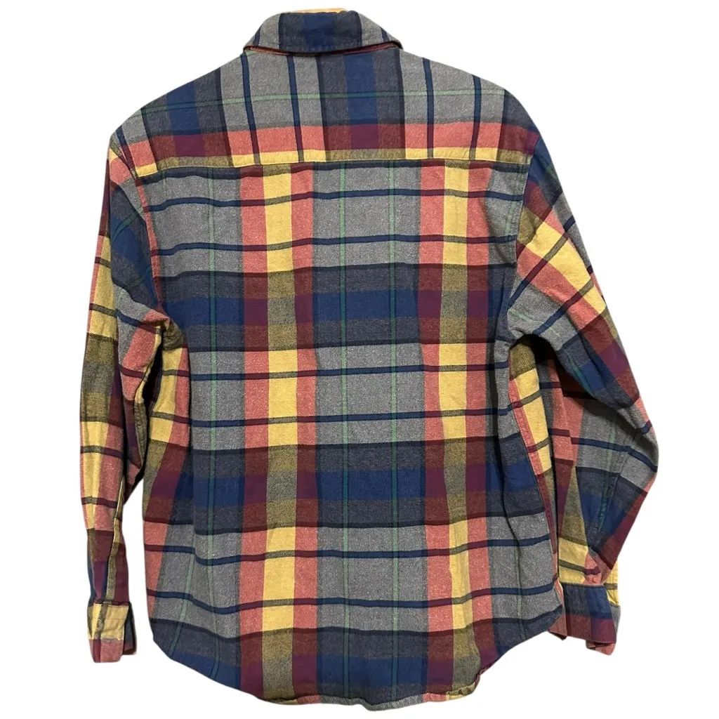 Crazy Horse Vintage Sz M Blue Yellow Red Plaid Brushed Flannel Button Down Shirt Size M - Image 3