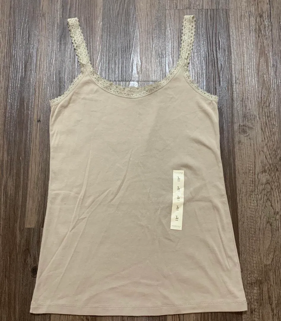 Beige Lace Trim Tank Top Cami Large - Image 7