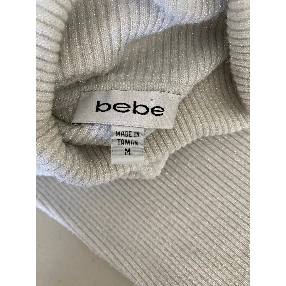 Bebe White Silver Metallic Sleeveless Turtleneck Shirt Tank Top M Y2K Futuristic - Image 8