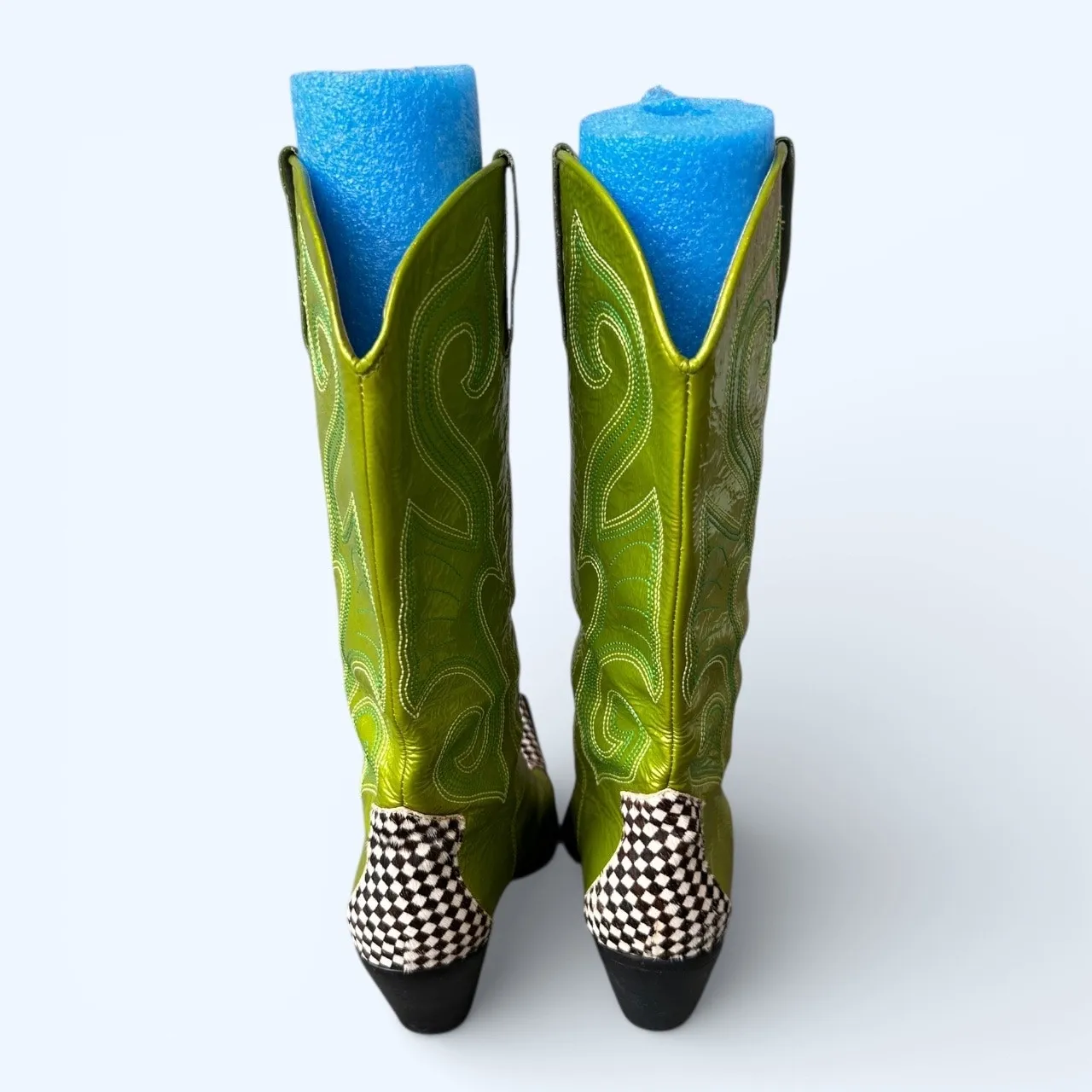 NASCAR Judy Cowboy Boots Green Leather Checkered Flag Racing Western Women's 7.5 - Image 11