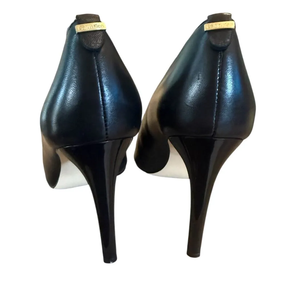 Calvin Klein Black Leather Patent Cap Toe Heels Size 9 - Image 3