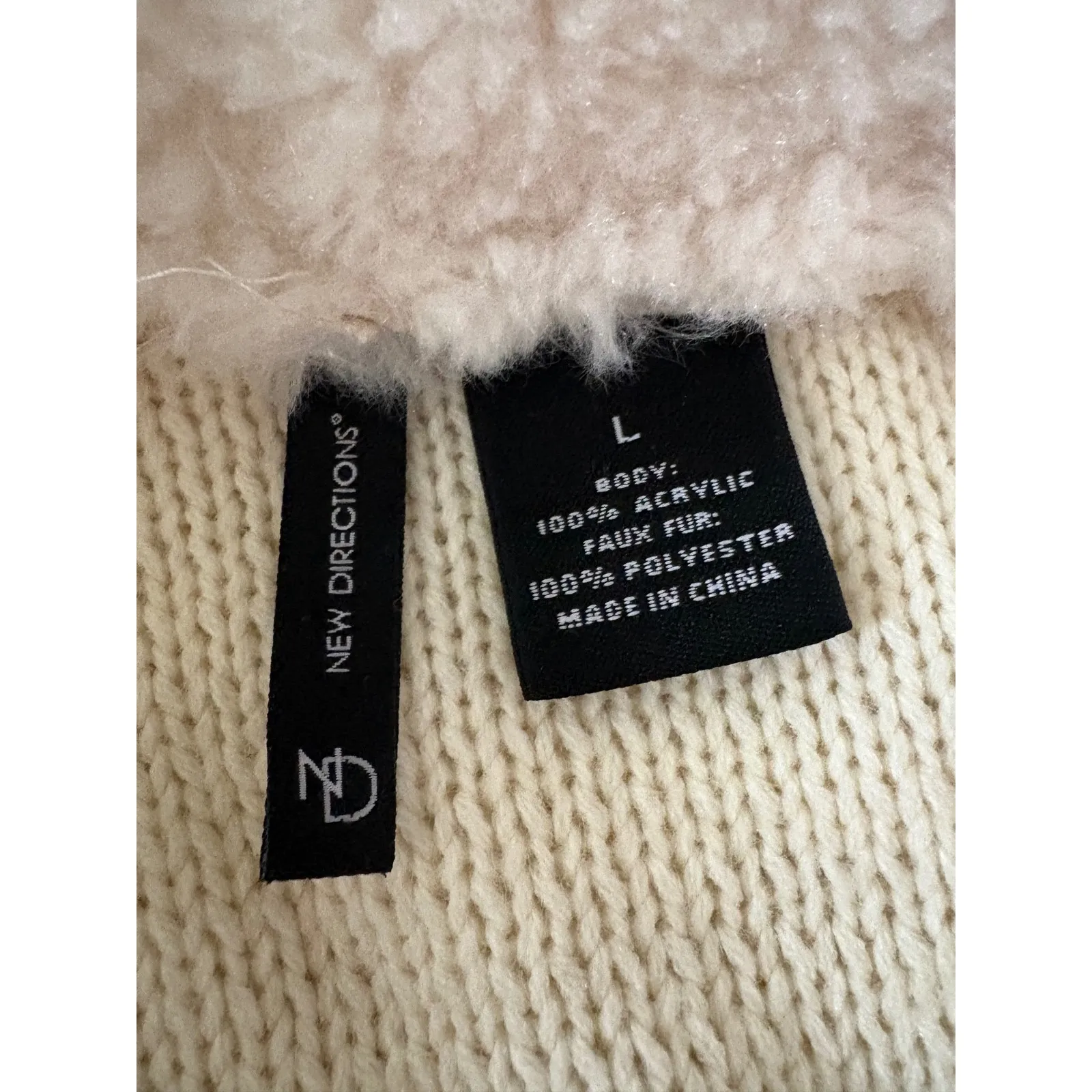 New‎ Directions Womens Large Ivory Faux Fur Trim Open Front Cardigan wrap coat - Image 4