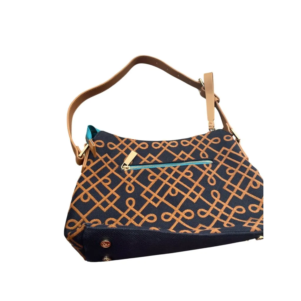 Spartina 449 Womens Brown Black Linen Leather Shoulder Handbag KU 8930 - Image 9