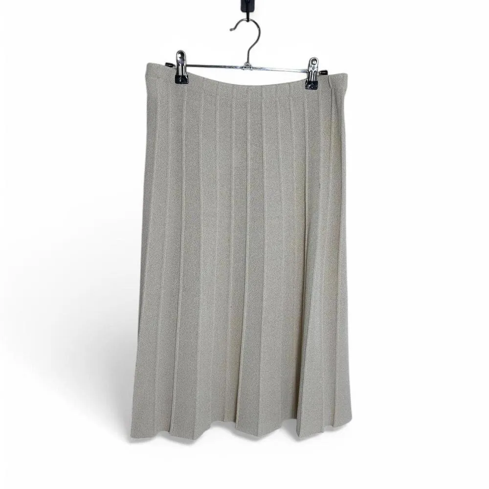 Cream pleated knit midi skirt with a preppy, retro vibe #preppy #retro Tan Size 26 - Image 3