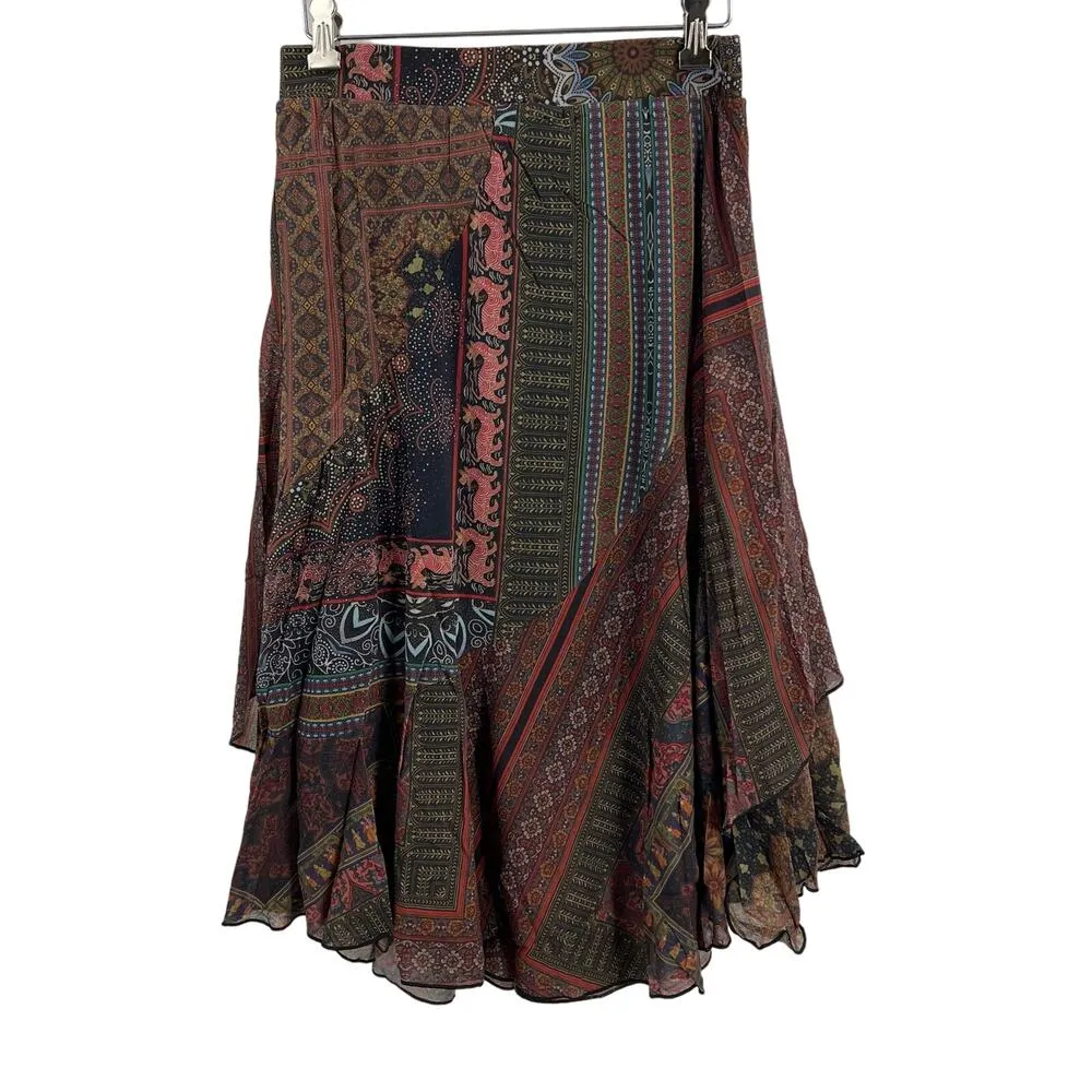 Desigual Luka Mesh Patchwork Skirt Size Medium Asymmetrical Hem Summer Boho Chic - Image 5