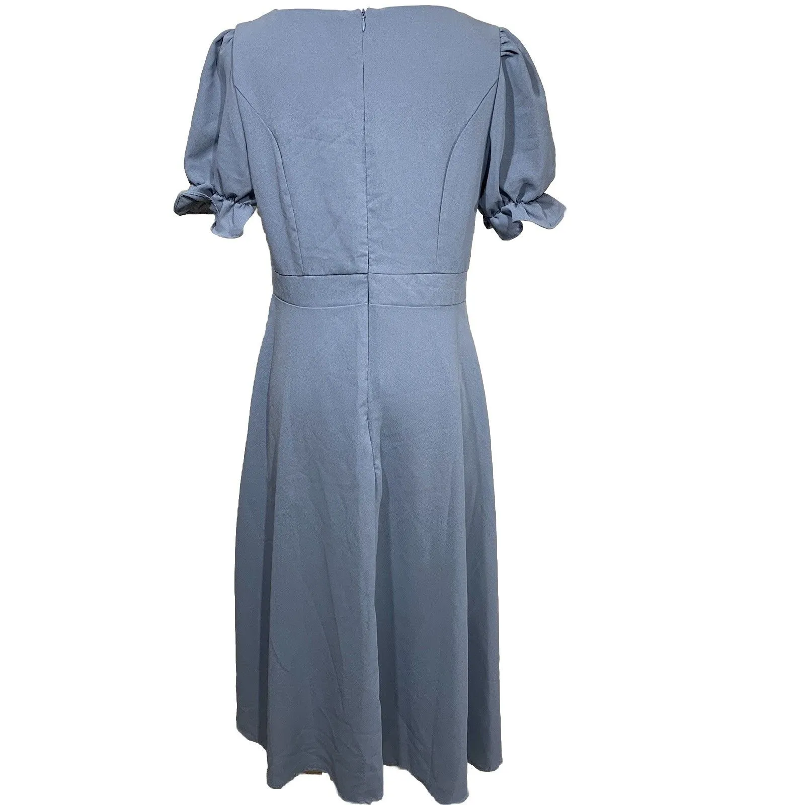 Dazy Blue Puff Sleeve MIDI Dress Size L Sweetheart Neck Elegant Casual Size L - Image 3