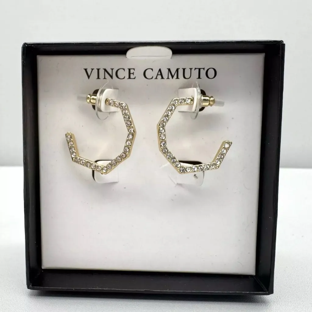 Vince Camuto Gold Hexagon Crystal stones and Geometric bars with crystal  2 pair - Image 2
