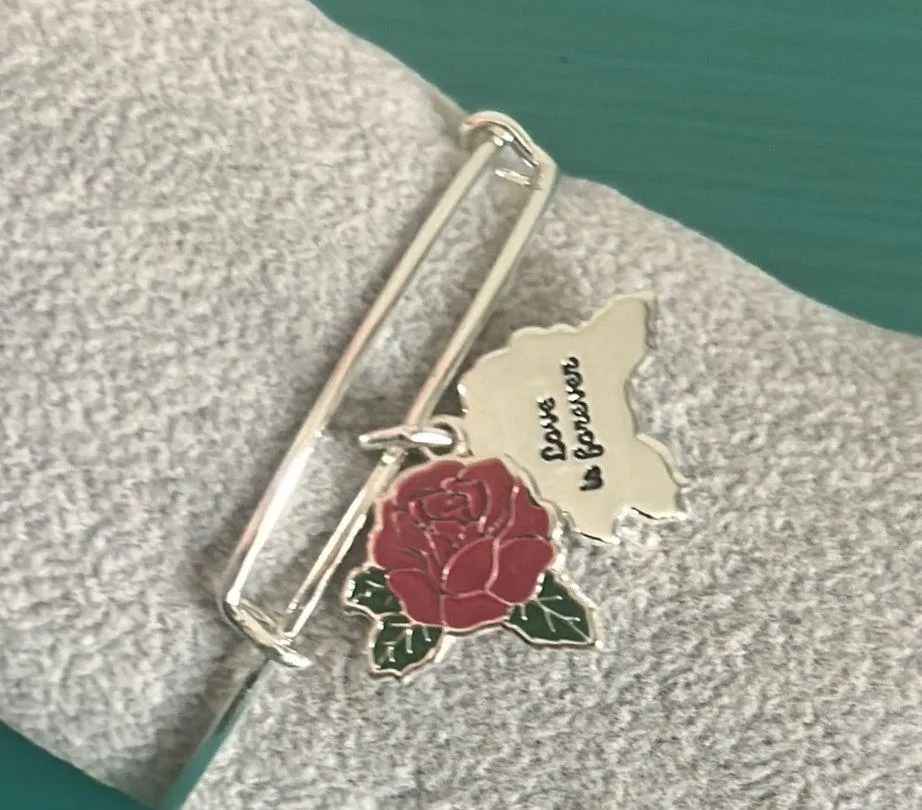 Alex and Ani Silver Red Rose Silver Tone Charm Bangle Bracelet - Image 5