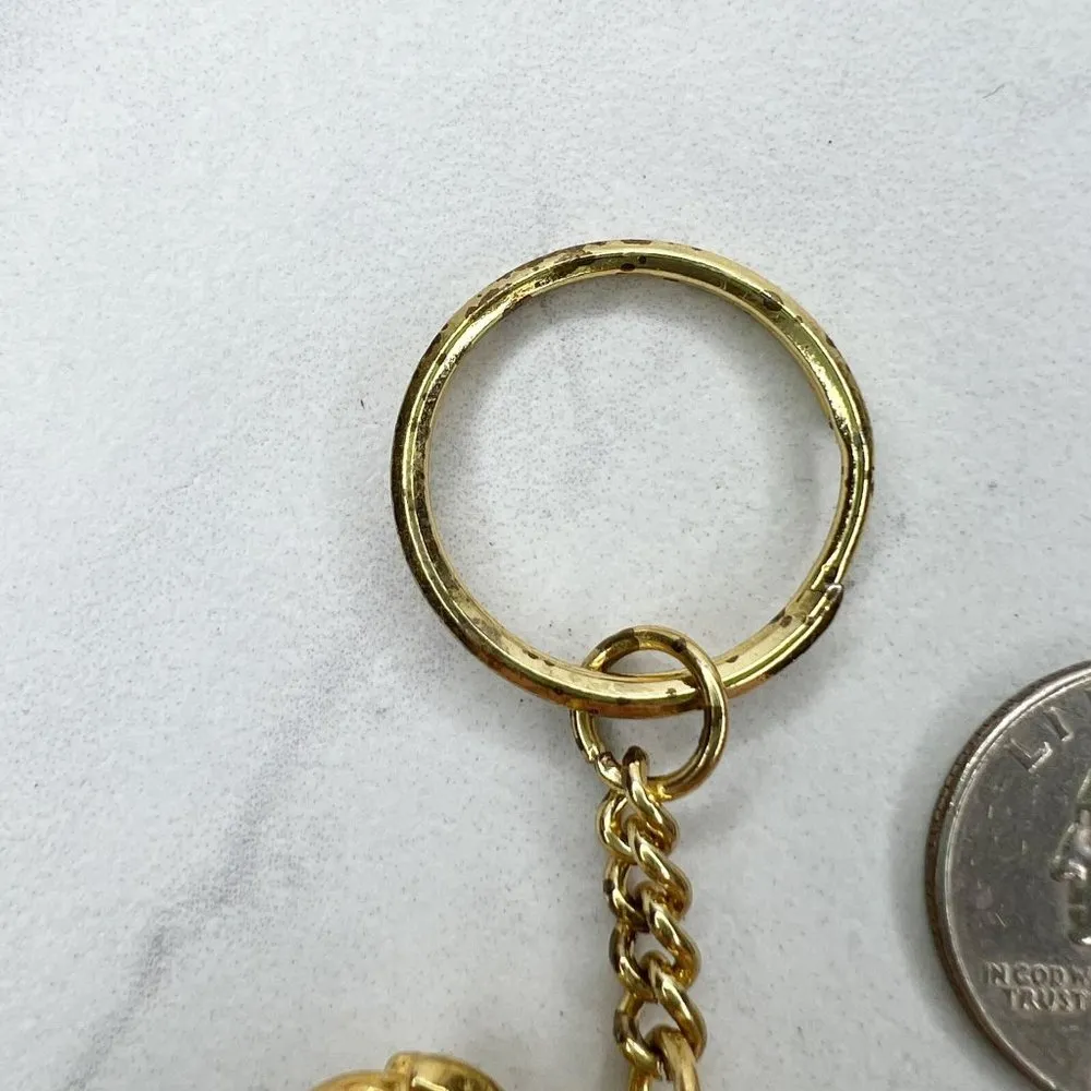 SFJ Vintage Gold Tone Metal Frog Lily Pad Keychain Keyring - Image 4