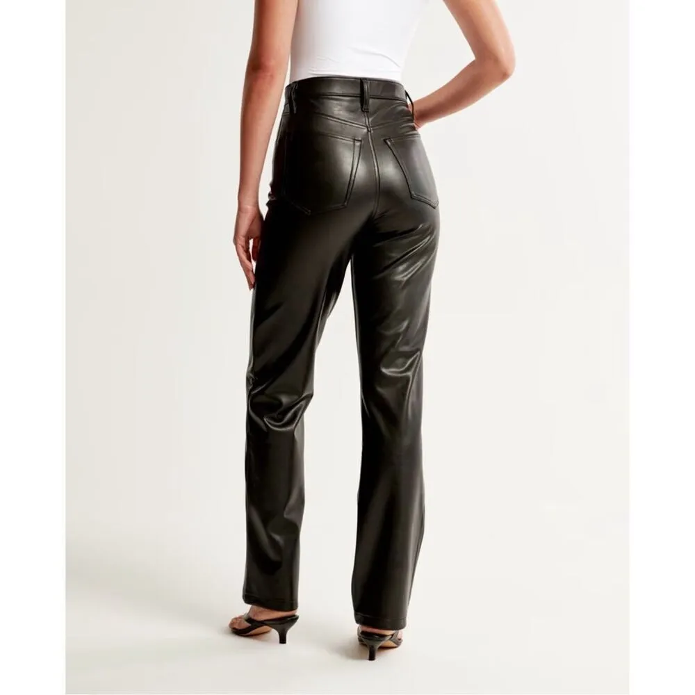 Abercrombie & Fitch Black Vegan Leather 90s Straight Ultra High Rise Pants‎ 2/26 - Image 6