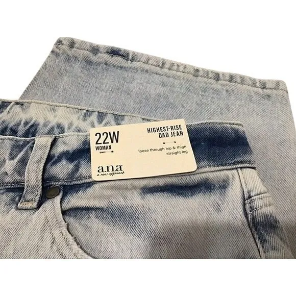 ANA Womens 22W Plus Size Highest‎ Rise Dad Jeans Light Wash Distressed Denim - Image 2