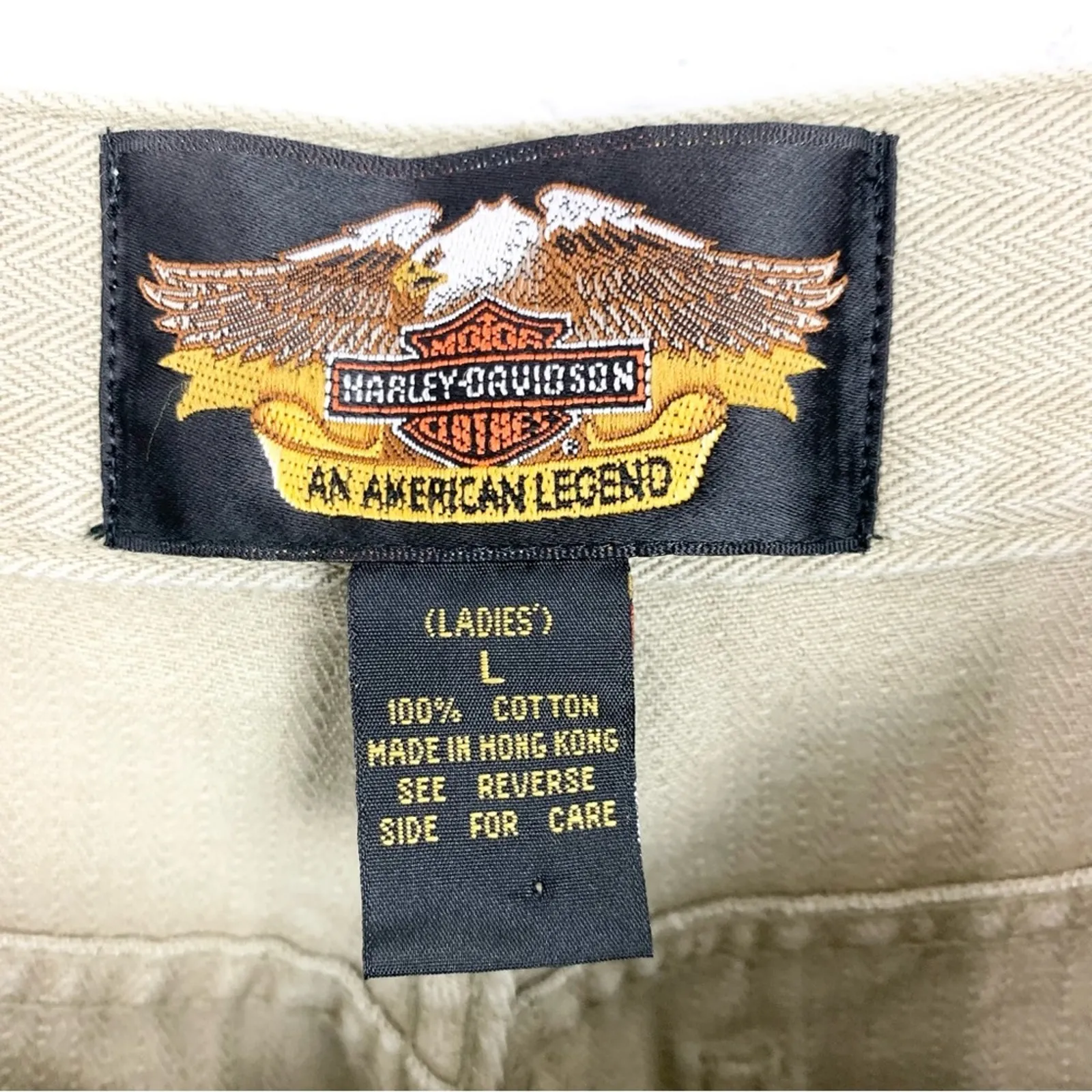 Vintage 90s Harley Davidson Womens Jeans Tapered Tan Herringbone Size Medium - Image 3