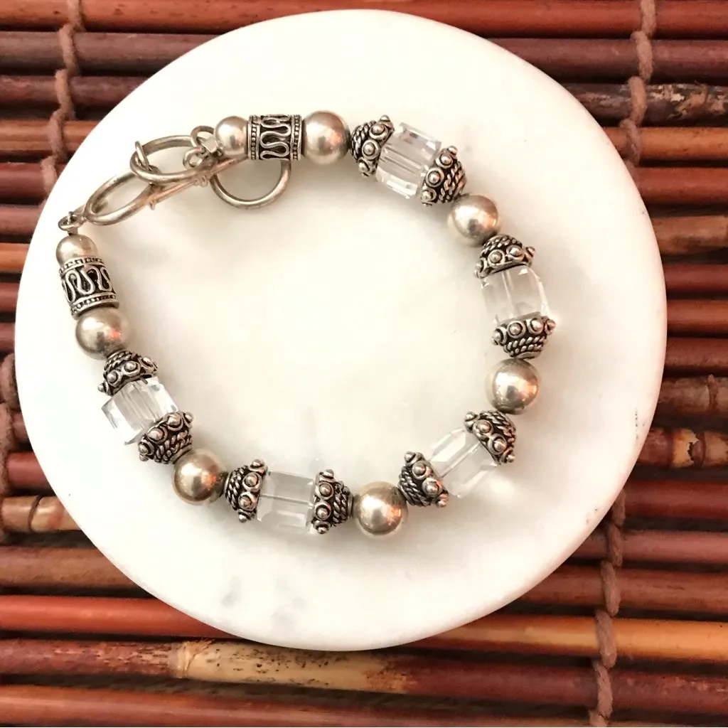 Silpada Designs .925 Sterling Silver Bead and Crystal bracelet toggle clasp - Image 2