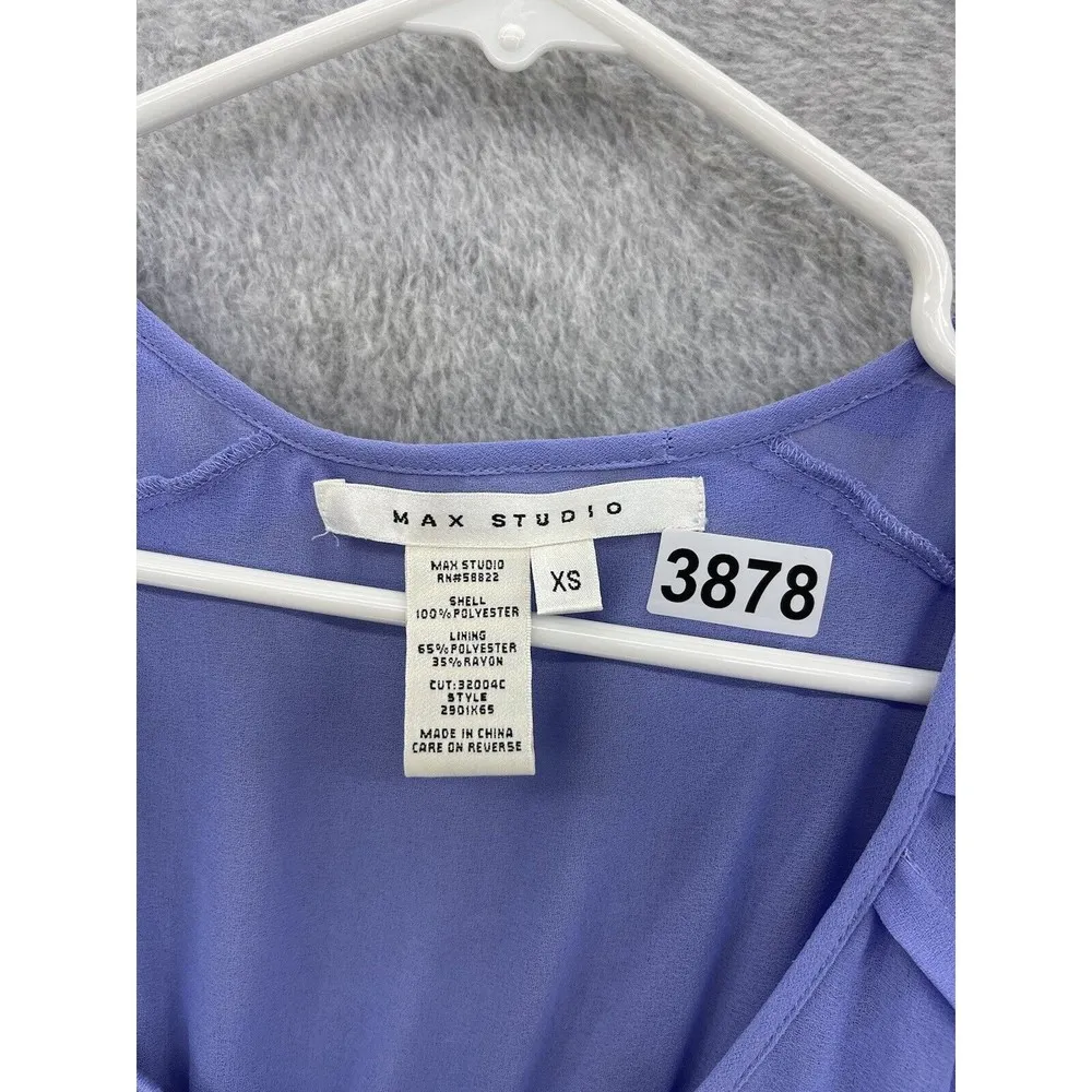 Max Studio Women's Dress A Line Flutter Sleeve Purple Scoop Neck XS Pleated - Image 7