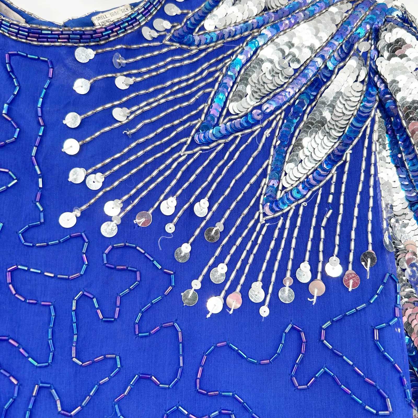 Laurence‎ Kazar Womens VTG 80s Evening Party 100% Silk Beaded Sequin Dress PL Blue Size undefined - Image 7